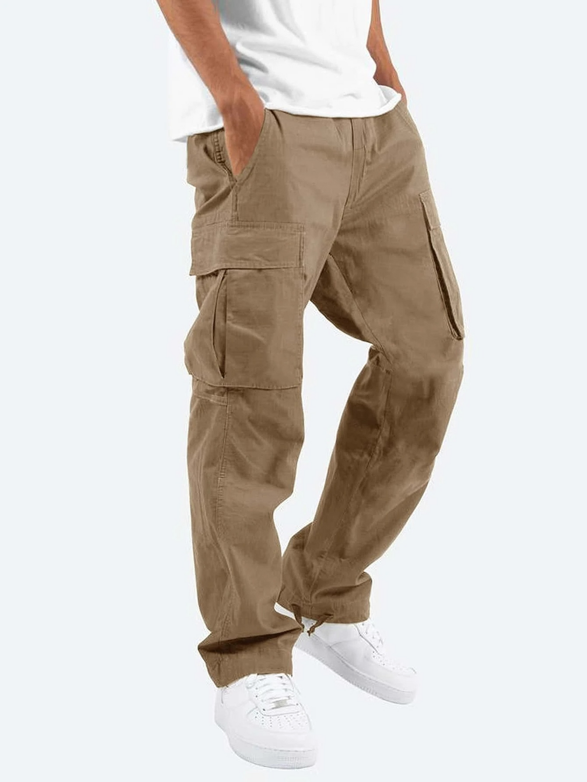 Men cargo trousers relaxed fit with utility flap pockets