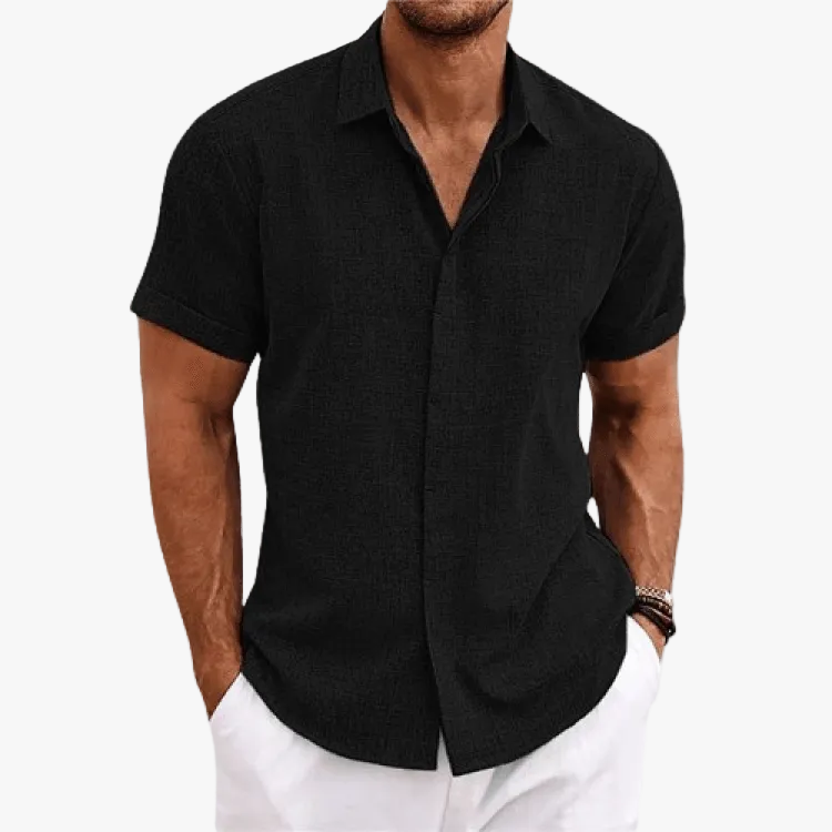Linen Shirt Men Casual Linen Blend Short Sleeve Button Up