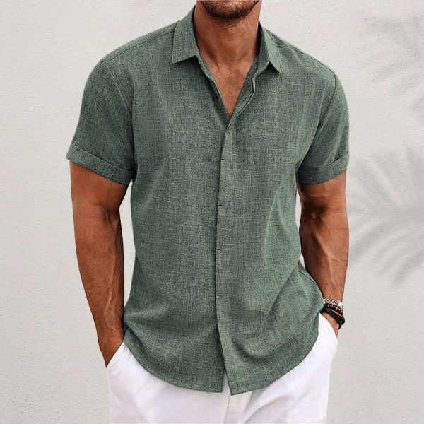 Linen Shirt Men Casual Linen Blend Short Sleeve Button Up