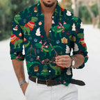 Christmas Shirt Men Long Sleeve Button Up Novelty Graphic Print