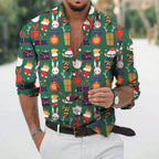 Christmas Shirt Men Long Sleeve Button Up Novelty Graphic Print