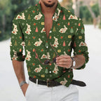 Christmas Shirt Men Long Sleeve Button Up Novelty Graphic Print