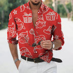 Christmas Shirt Men Long Sleeve Button Up Novelty Graphic Print