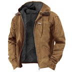Men fleece lined canvas hooded jacket with zip front in multiple colours