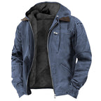 Men fleece lined canvas hooded jacket with zip front in multiple colours