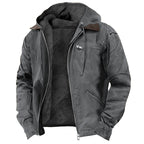 Men fleece lined canvas hooded jacket with zip front in multiple colours