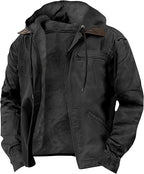 Men fleece lined canvas hooded jacket with zip front in multiple colours