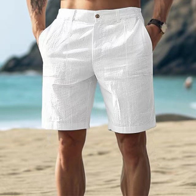 Linen Shorts Men Casual Regular Fit Mid Length Side Pockets Lightweight