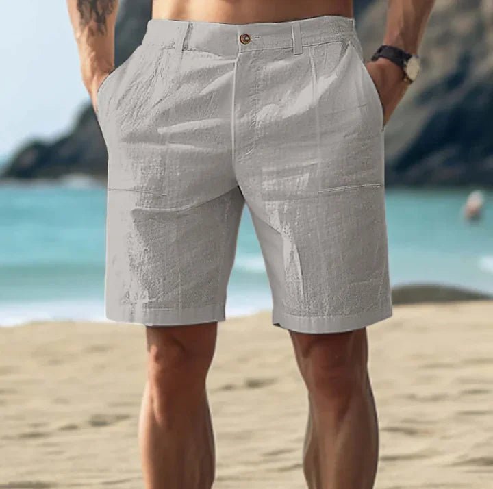 Linen Shorts Men Casual Regular Fit Mid Length Side Pockets Lightweight
