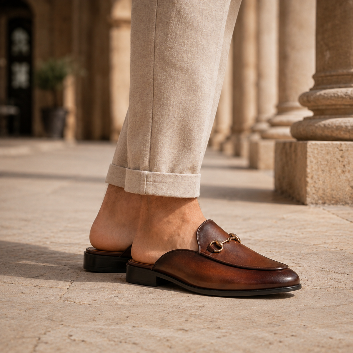 Mens Mule Loafers | Horsebit Backless Faux Leather Slip On Shoes