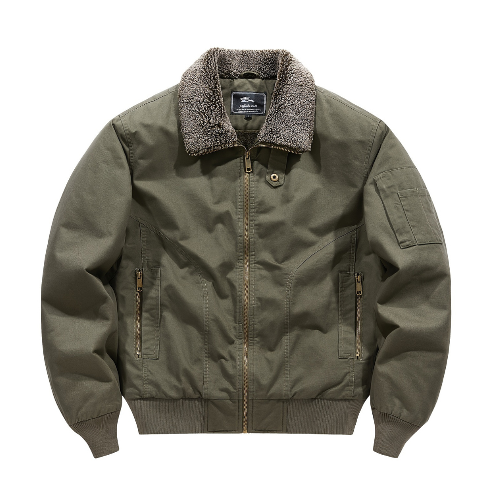 Men zip up collar bomber jacket structured silhouette casual wear