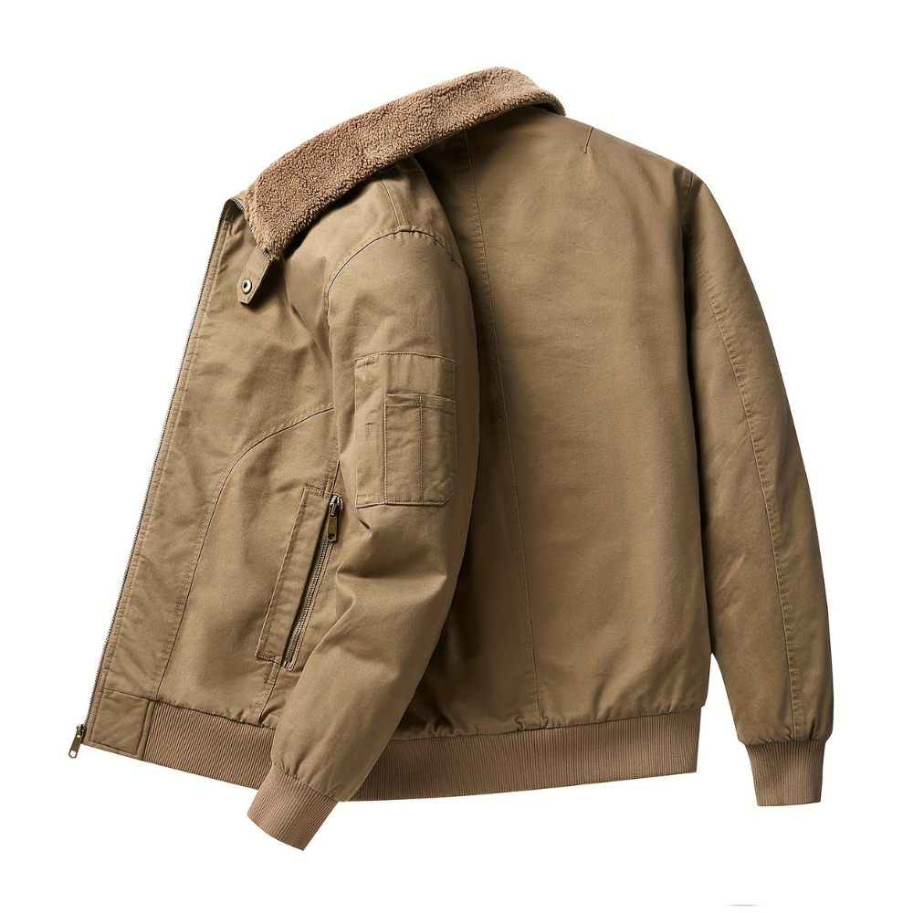 Men zip up collar bomber jacket structured silhouette casual wear