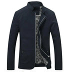 Men slim fit lightweight zip up jacket with band collar and side pockets