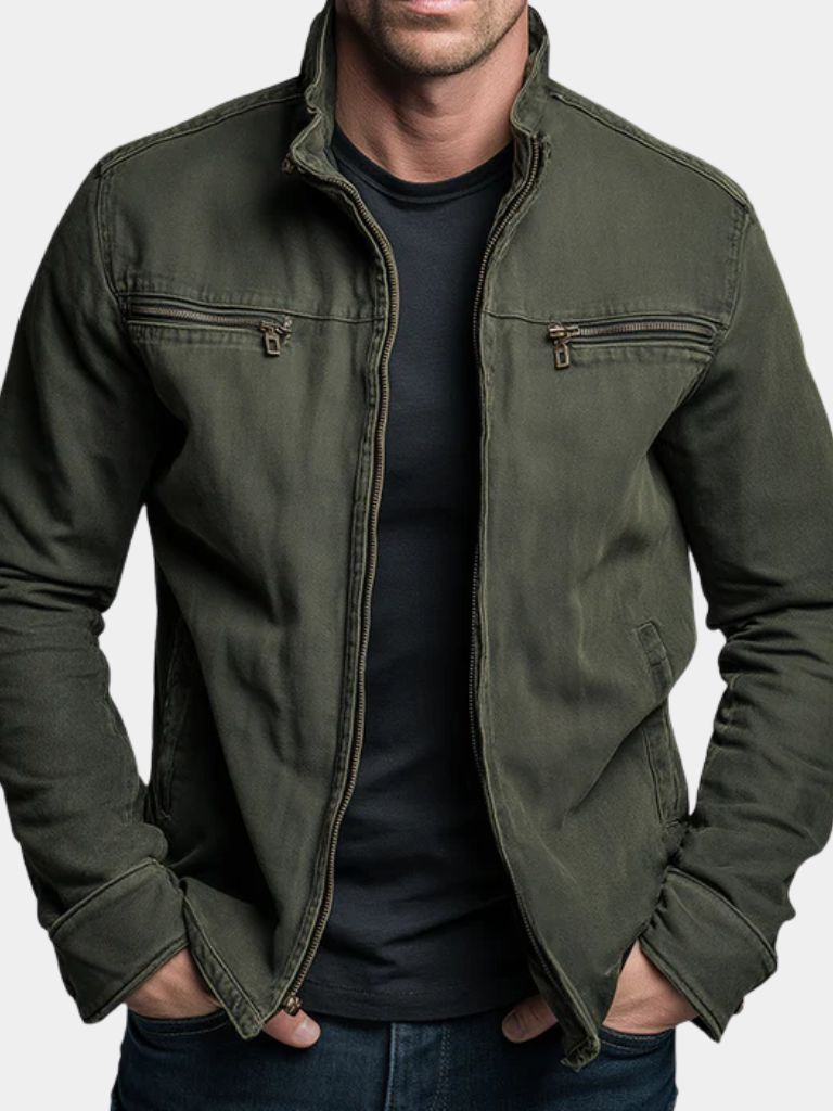 Men heritage field jacket olive green relaxed fit with multiple pockets