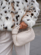 Women woven mini handbag braided faux leather compact shoulder bag