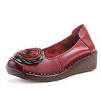 Women floral appliqué slip-on loafers with layered blooms and hand-stitched edging