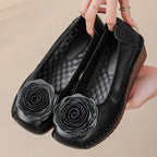 Women floral appliqué slip-on loafers with layered blooms and hand-stitched edging