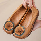Women floral appliqué slip-on loafers with layered blooms and hand-stitched edging