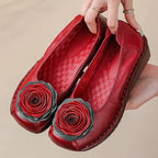 Women floral appliqué slip-on loafers with layered blooms and hand-stitched edging