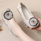 Women floral appliqué slip-on loafers with layered blooms and hand-stitched edging