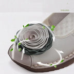 Women floral appliqué slip-on loafers with layered blooms and hand-stitched edging