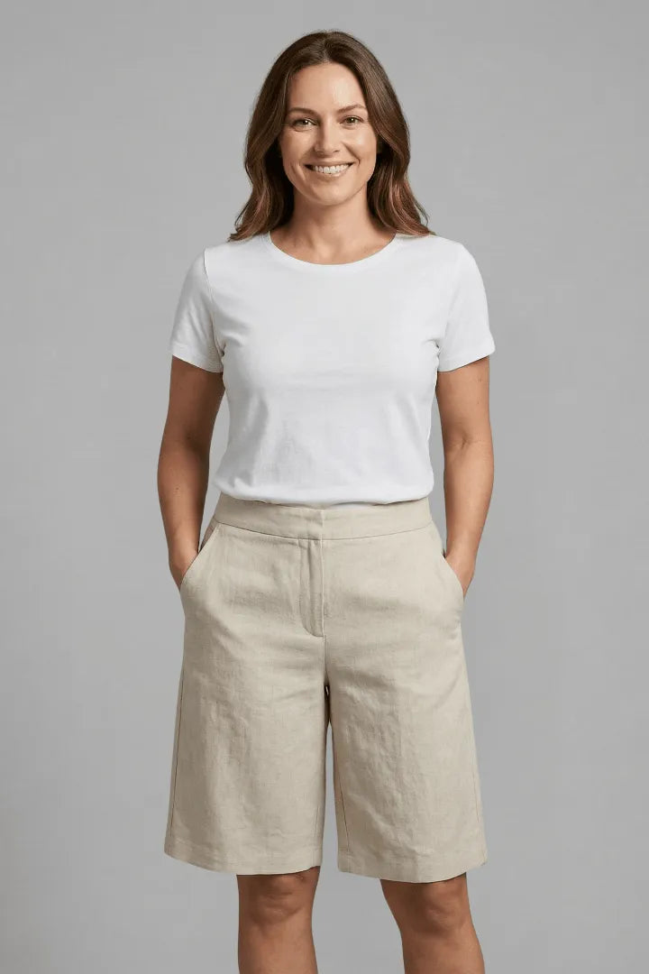 Women Shorts Casual Cotton Blend High Waist Regular Fit