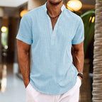 Men short sleeve shirt grandad collar relaxed fit casual summer