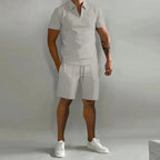 Men's summer set with polo shirt and matching shorts, breathable casual outfit