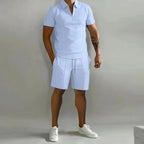 Men's summer set with polo shirt and matching shorts, breathable casual outfit