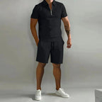 Men's summer set with polo shirt and matching shorts, breathable casual outfit