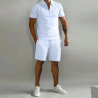 Men's summer set with polo shirt and matching shorts, breathable casual outfit
