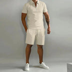 Men's summer set with polo shirt and matching shorts, breathable casual outfit