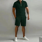 Men's summer set with polo shirt and matching shorts, breathable casual outfit