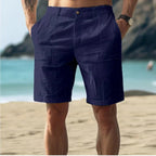 Men's linen shorts relaxed fit breathable summer drawstring waist