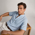 Men's linen shirt casual breathable soft, available in light blue, dark blue, gray and white