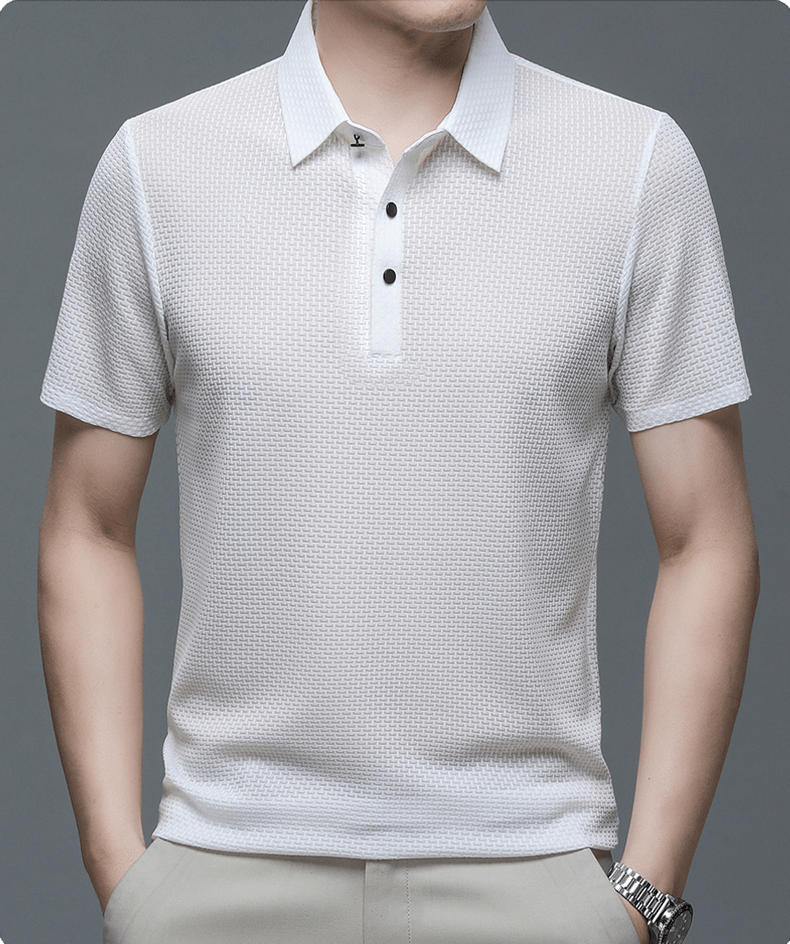 Silk Polo Shirt for Men | Short Sleeve Lightweight 3D Woven Texture
