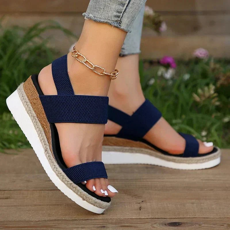 Women's orthopedic platform sandals with elastic straps, lightweight sporty sole