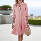 Women A-Line Dress vertical stripe button front casual spring summer
