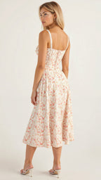 Women's bodycon dress with bustier bodice and waist-defining slim fit midi length