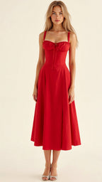 Women's bodycon dress with bustier bodice and waist-defining slim fit midi length