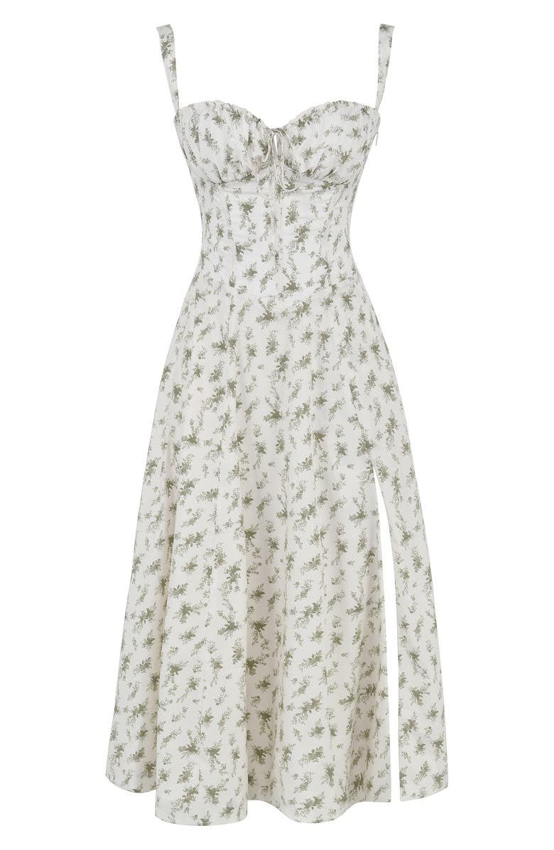 Women's bodycon dress with bustier bodice and waist-defining slim fit midi length