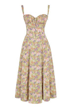 Women's bodycon dress with bustier bodice and waist-defining slim fit midi length