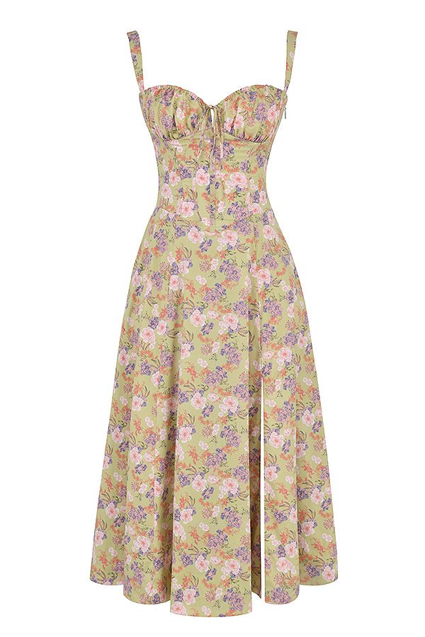 Women's bodycon dress with bustier bodice and waist-defining slim fit midi length