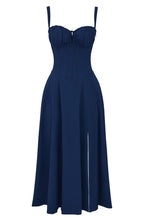 Women's bodycon dress with bustier bodice and waist-defining slim fit midi length