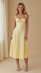 Women's bodycon dress with bustier bodice and waist-defining slim fit midi length