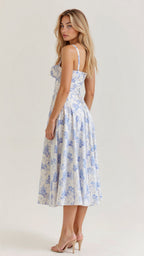 Women's bodycon dress with bustier bodice and waist-defining slim fit midi length