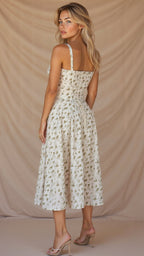 Women's bodycon dress with bustier bodice and waist-defining slim fit midi length