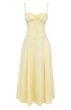 Women's bodycon dress with bustier bodice and waist-defining slim fit midi length