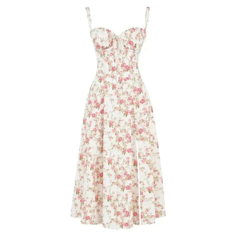 Women's bodycon dress with bustier bodice and waist-defining slim fit midi length