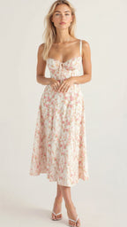 Women's bodycon dress with bustier bodice and waist-defining slim fit midi length